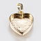 Brass Pendant Cabochon Settings, Plain Edge Bezel Cups, Long-Lasting Plated, Heart, Golden, 17x15x3.5mm, Hole: 3x5mm, Tray: 12x13mm