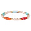 Dyed Synthetic Imperial Jasper Cuboid & Faceted Rondelle Dyed White Jade & Round Brass Beaded Stretch Bracelets QY8342-8-1