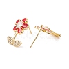 Enamel Flower of Life Stud Earrings with Clear Cubic Zirconia EJEW-I266-12G-03-2