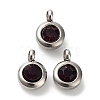 Trendy Original Color 304 Stainless Steel Grade A Rhinestone Flat Round Charm Pendants RB-M030-06W-1
