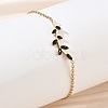 304 Stainless Steel Rhinestone Leaf Link Bracelets SA-CBA5F76-03G-02-2