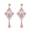 Rhombus Handmade Loom Pattern Glass Seed Dangle Earrings EJEW-MZ00035-1