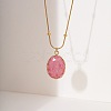 Natural Strawberry Quartz Faceted Oval Pendant 304 Stainless Steel Satellite Chain Necklaces for Women WG6F64C-02-1