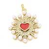 Brass Micro Pave Cubic Zirconia Enamel ABS Imitation Pearl Pendants KK-D325-22G-03-1