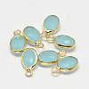 Oval Faceted Golden Tone Brass Glass Charms X-GLAA-O015-G-2