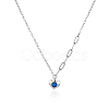 304 Stainless Steel Pave Blue Cubic Zirconia Heart Pendant Cable Chain Necklaces for Women OU4344-2-2