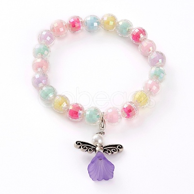Acrylic Guardian Angel Charm Stretch Bracelets for Kids BJEW-JB05866-1