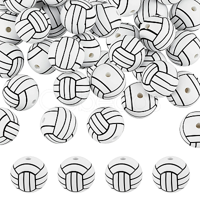 40Pcs Printed Round Silicone Focal Beads SIL-OC0001-24D-1