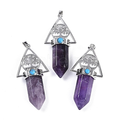 Natural Amethyst Faceted Pointed Bullet Big Pendants G-H076-02P-05-1