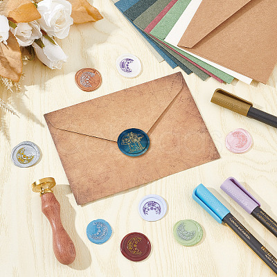 Brass Wax Seal Stamps with Wood Handle AJEW-WH0412-0217-1