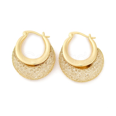 Brass Clear Cubic Zirconia Hoop Earrings EJEW-R025-36G-1