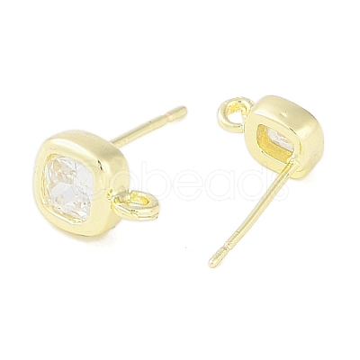 Brass Pave Clear Cubic Zirconia Stud Earring Findings KK-F875-01G-1