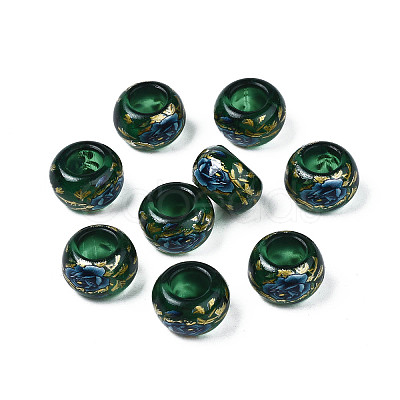 Flower Printed Transparent Acrylic Rondelle Beads TACR-S160-01-C01-1