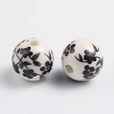 Floral Printed Porcelain Beads PORC-Q201-12mm-5-1