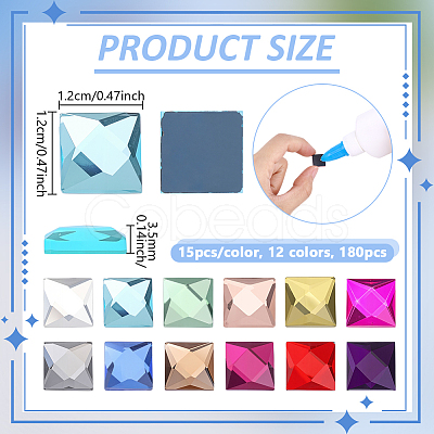 180Pcs 12 Colors Flat Back Glass Rhinestone Cabochons GLAA-PH0003-76-1