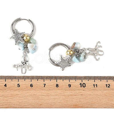 Ocean Natural Larimar Chip Dangle Earrings EJEW-JE07423-1