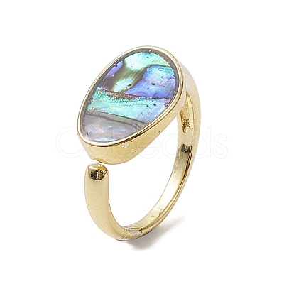 Brass with Abalone Shell Adjustable Rings RJEW-K257-53G-1