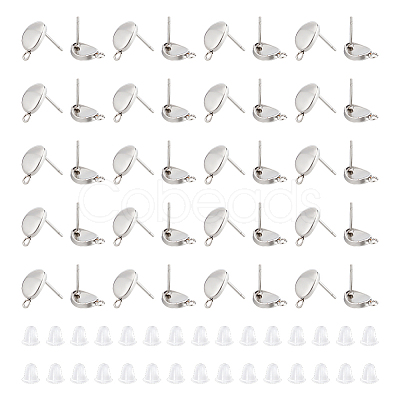 50Pcs 201 Stainless Steel Oval Stud Earring Findings STAS-UN0047-56-1