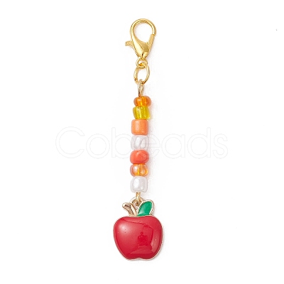 5Pcs 5 Styles Thanksgiving Day Alloy Enamel & Glass Seed Leaf Pumpkin Corn Pendant Decorations HJEW-JM04316-1