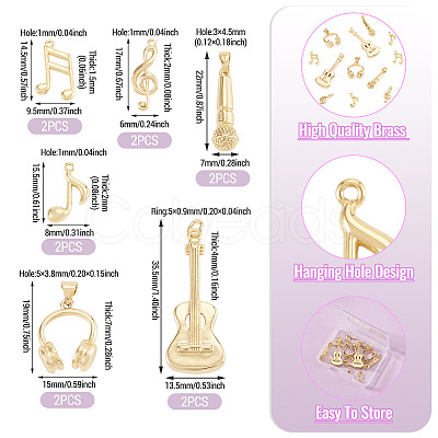 12Pcs 6 Styles Brass Pendants FIND-TA0008-88G-1