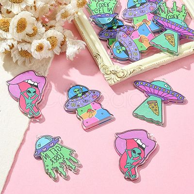 16Pcs 4 Styles Alien Theme Colorful Acrylic Pendants SACR-CJ0001-28-1
