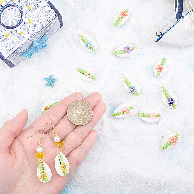 30Pcs 10 Colors Natural Cowrie Shell Pendants PALLOY-GO00047-1