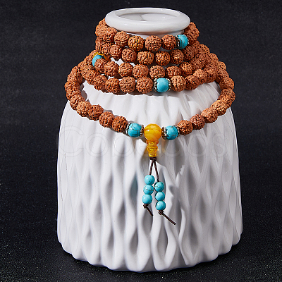 1Pc Bodhi & Synthetic Turquoise Beaded Mala Necklaces NJEW-DC0001-21-1