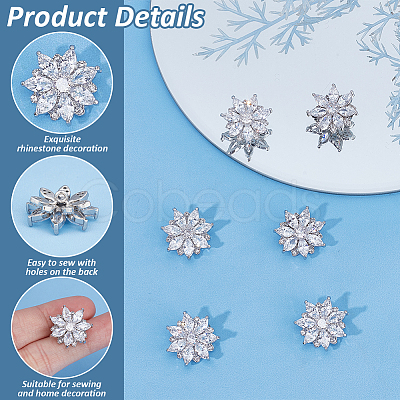 6PCS Brass Micro Pave Clear Cubic Zirconia Buttons KK-FG0001-26A-1