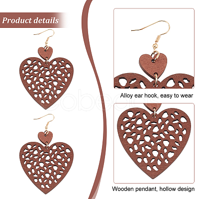 ANATTASOUL 6 Pairs 6 Styles Wood Dangle Earrings with Iron Earring Pins EJEW-AN0004-60-1