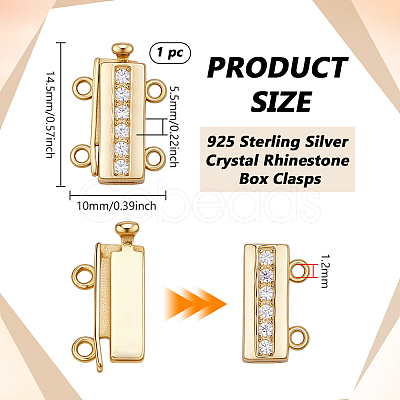 925 Sterling Silver Crystal Rhinestone Box Clasps STER-BC0004-41G-1