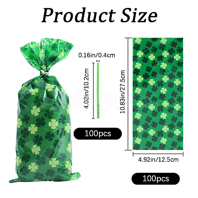 Rectangle Shamrock Clover Print Plastic Cookies Packing Pouches ABAG-WH0038-35A-1