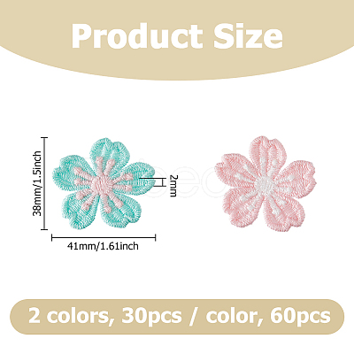 60Pcs 2 Colors Flower Polyester Ornament Accessories DIY-HS0002-28-1