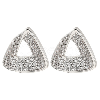 Brass Micro Pave Clear Cubic Zirconia Triangle Stud Earrings for Women EJEW-G362-11P-1
