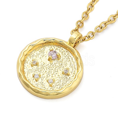 304 Stainless Steel Cubic Zirconia Constellation Flat Round Pendants STAS-S145-01K-1