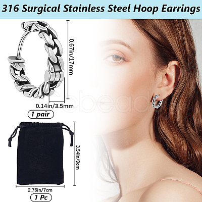 1 Pair 316 Surgical Stainless Steel Hoop Earrings EJEW-BBC0001-64B-1