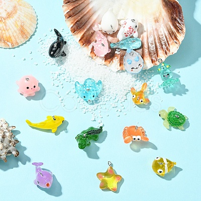 17Pcs 17 Styles Marine Series Resin Pendants RESI-YW0003-29-1
