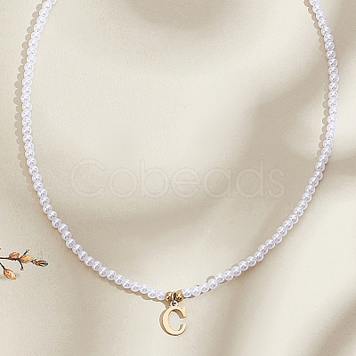 Imitation Pearl with Stainless Steel Pendants Necklaces NJEW-LP0001-51C-G-1