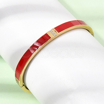 304 Stainless Steel Micro Pave Clear Cubic Zirconia Enamel Hinged Cuff Bangles for Women SA-CBAC920-05G-1