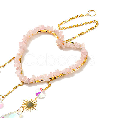 Heart Natural Rose Quartz Chips Hanging Ornaments HJEW-G024-01A-1