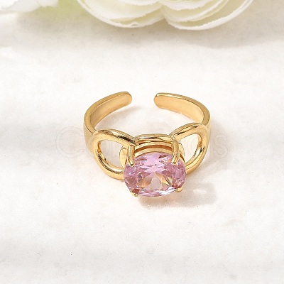 Brass Micro Pave Glass Cuff Rings for Women LS-RJEW-K312-05G-1