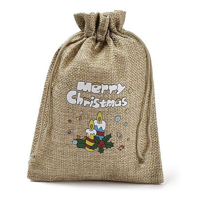 Christmas Printed Burlap Packing Pouches Drawstring Bags ABAG-Q053-02B-02-1