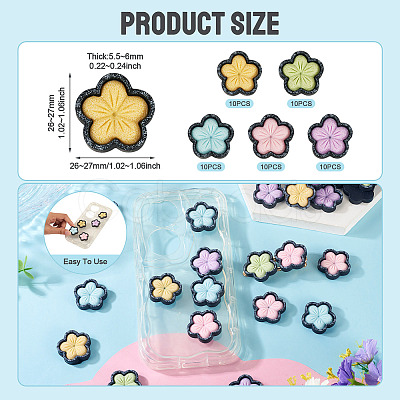 50Pcs 5 Colors Sakura Opaque Resin Cabochons CRES-TA0001-74-1