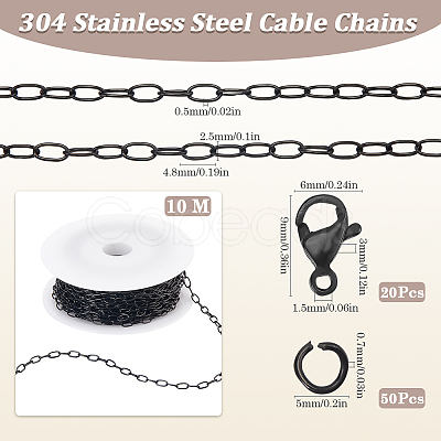 10M Ion Plating(IP) 304 Stainless Steel Paperclip Chains wih 50Pcs Open Jump Rings with 20Pcs Lobster Claw Clasps FIND-SC0012-56C-1