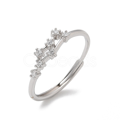 Constellations Rhodium Plated 925 Sterling Silver Micro Pave Clear Cubic Zirconia Adjustable Rings for Women RJEW-P130-01P-E-1