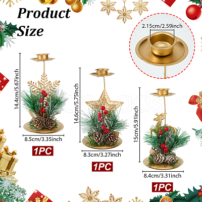 3Pcs 3 Styles Christmas Theme Iron & Plastic Candle Holder AJEW-OC0014-47-1
