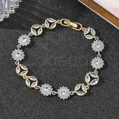 Brass Micro Pave Clear Cubic Zirconia Link Chain Bracelets for Women BJEW-C156-06B-PG-1