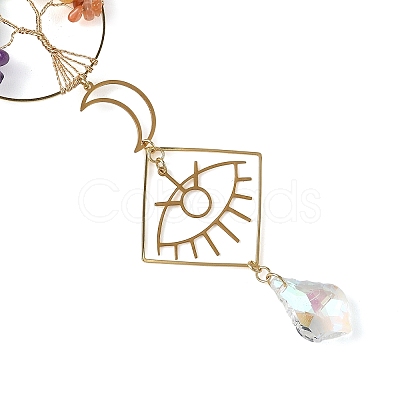 Natural Green Aventurine & Lapis Lazuli & Amethyst & Olive Jade & Topaz Jade & South Red Agate & Glass Tree of Life Suncatcher HJEW-TA00486-1