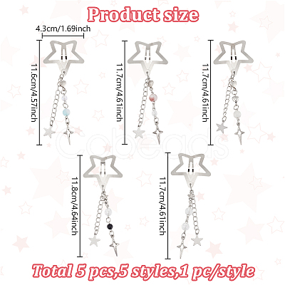 5Pcs 5 Styles Star Alloy Snap Hair Clips PHAR-GO0001-02-1