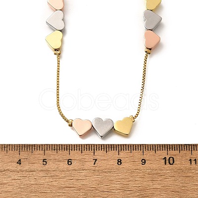 Brass Triple Color Heart Beaded Box Chain Necklaces NJEW-H057-01-1