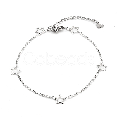 Tarnish Resistant 304 Stainless Steel Cable Chain Anklets AJEW-H104-06P-1